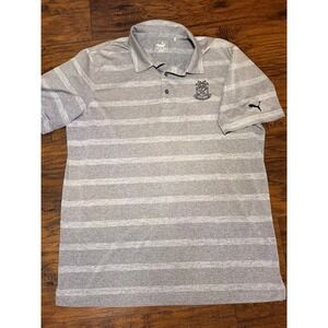 Puma Polo Men's L Gray Striped Short Sleeve Golf Collared Sharon Golf Club Logo
